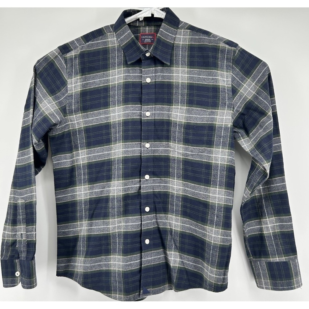 Untuckit Light Flannel Long Sleeve Cotton Button Down Multicolored Plaid Medium